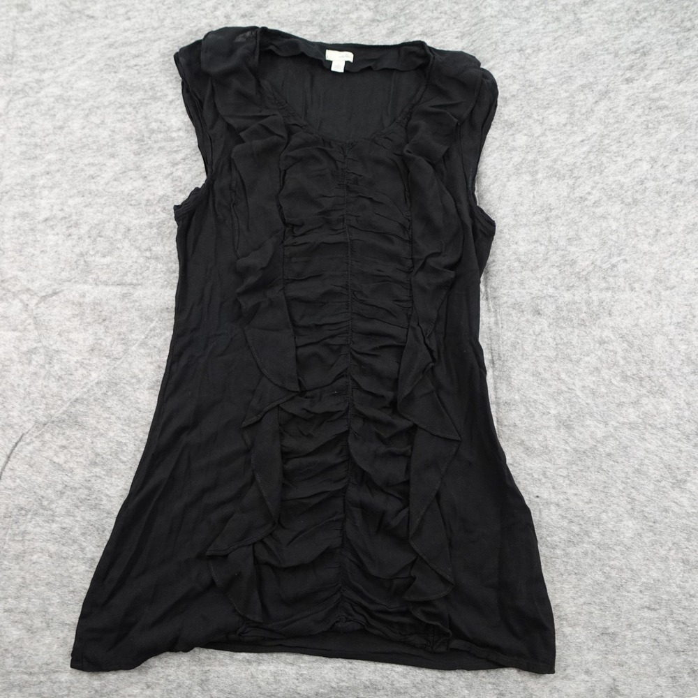 Anthropologie Top Women 4 Black Ruffle Front Odille Cap Sleeve Scoop Neck Blouse